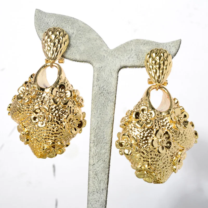 Sunny Jewelry Fashion African Drop Dangle Earrings Big Hollow Design High Quality Gold Plated For Women Party Wedding Gifts