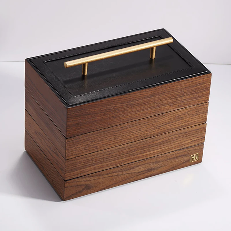 

3layer and 4layer New Wooden Jewelry Box With Handle Storage Jewelry Organizer Carrying Cases Women Rings Necklace Box