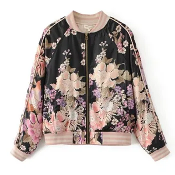 

Women Jacket Boho Vintage Floral Print Bomber Jacket Coat 2019 Fashion Long Sleeve Streetwear Outerwear Casual Casaco Femme