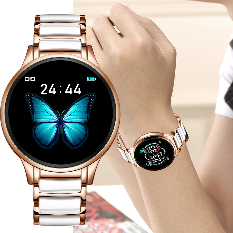 US $23.99 LIGE 2020 New Smart Watch Ladies Heart Rate Blood Pressure Information Reminder Sports Waterproof smartwatch Women Ceramic Strap