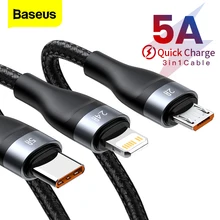 Baseus 5A USB Type C Cable for Xiaomi Samsung Fast Charging 3 in 1 Data Cable for iPhone 11 Pro X 8 6S Micro USB Cable Wire Cord