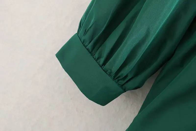 Tanie 2020 kobiet V Neck jednolity kolor zakładki dorywczo luźne Vestidos Chic Mini sukienka biuro odzież damska latarnia rękaw Mujer sukienki DS3133