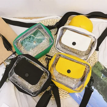 

Japan and Korea new transparent pu small square bag diagonal shoulder bags 2020 summer fashion wild simple beach shopping bags
