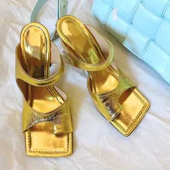 

Brand Design Women Slipper Elegant Square Toe High Heels Sandal Shoes High Quality Outdoor Slip On Dress Shoes Sexy Flip Flops