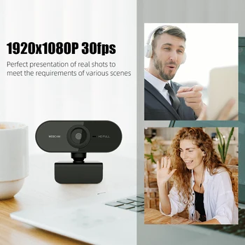 Mini cámara web 1080P Full HD para computadora, minicámara con USB, micrófono, giratoria, flexible, webcam para ordenador portátil y de escritorio, para educación en línea 2