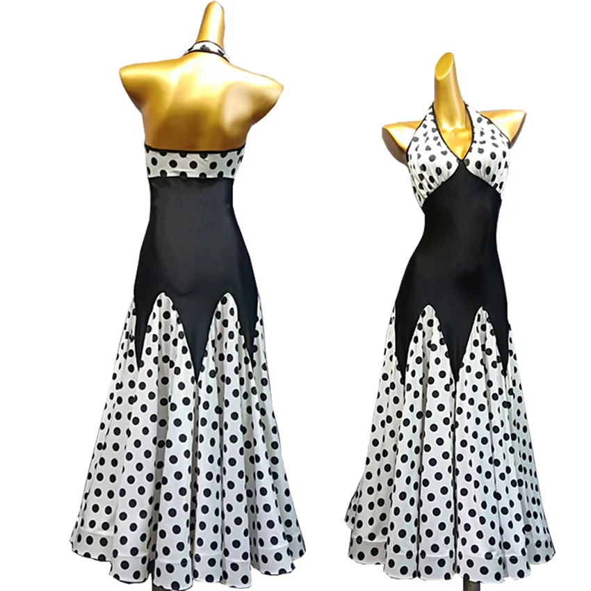 

Polka dot Ballroom Dance Dress Practice Clothes Modern dance one piece group clothes Flamenco rumba Samba waltz dress Standard p