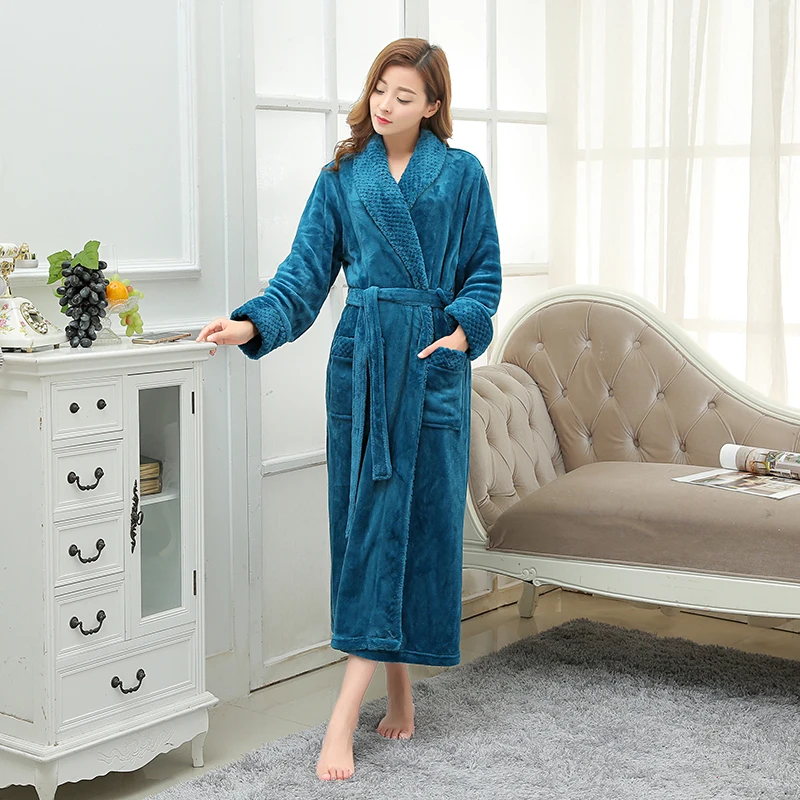

New Lovers Mid Calf Long Warm Winter Bath Robe Women Flannel Full Sleeve Kimono Bathrobe Bride Dressing Gown Bridesmaid Robes