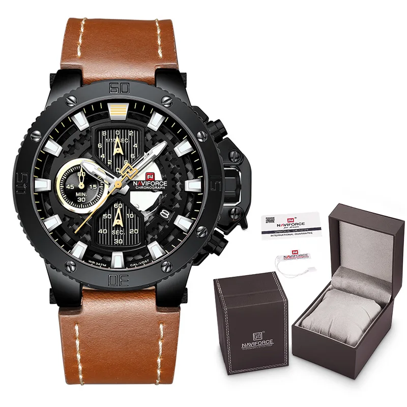 Топ люксовый бренд NAVIFORCE Мужские часы кожа кварцевые Дата часы с коробкой набор для продажи мужские армейские военные водонепроницаемые наручные часы - Цвет: BYB-Box-A