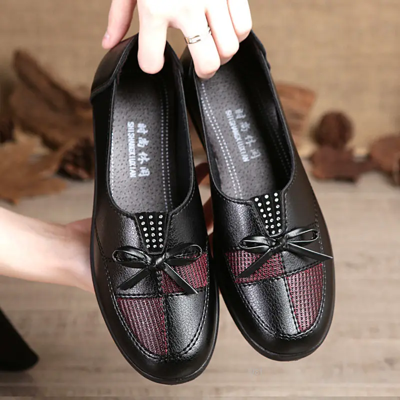 Soft Black Flats Ladies Leather Loafers Spring Autumn Women Flat Slip On Shoes Bowknot Woman Loafers New Moccasins|Women's Flats| - AliExpress