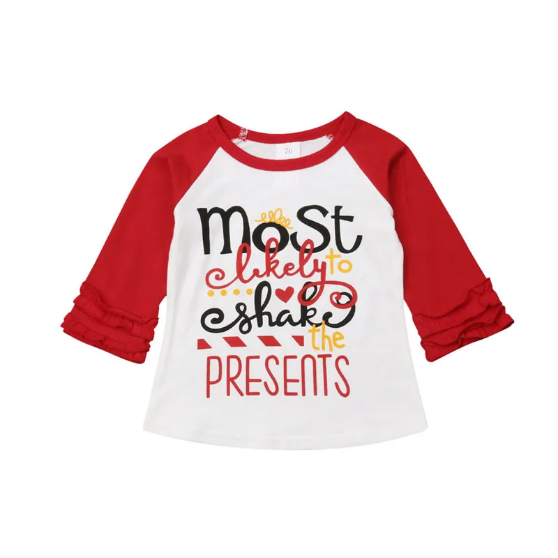 

0-5T Christmas Tops Kids T shirt Baby Girl Ruffles Long Sleeve Tee Cotton Top Infant Children Cute Clothing Cute Princess Outfit