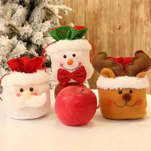 1Pcs Christmas Kids Candy Bags Pouch Cotton Santa Claus Snowmen Xmas Gift Bag Children Drawstring Container | Дом и сад