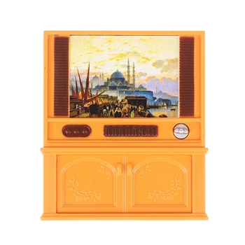 

1pc Dollhouse Miniature Widescreen Flat Panel LCD Remote Gray HI-FI TV Cabinet TV Cabinet Doll House Living Room Furniture Toys