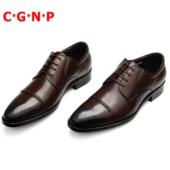 

C·G·N·P Classic Fashion 100% Real Cow Leather Lace-up Men Dress Shoes Handmade Round Toe Derby Formal Shoes Mens Office Shoes