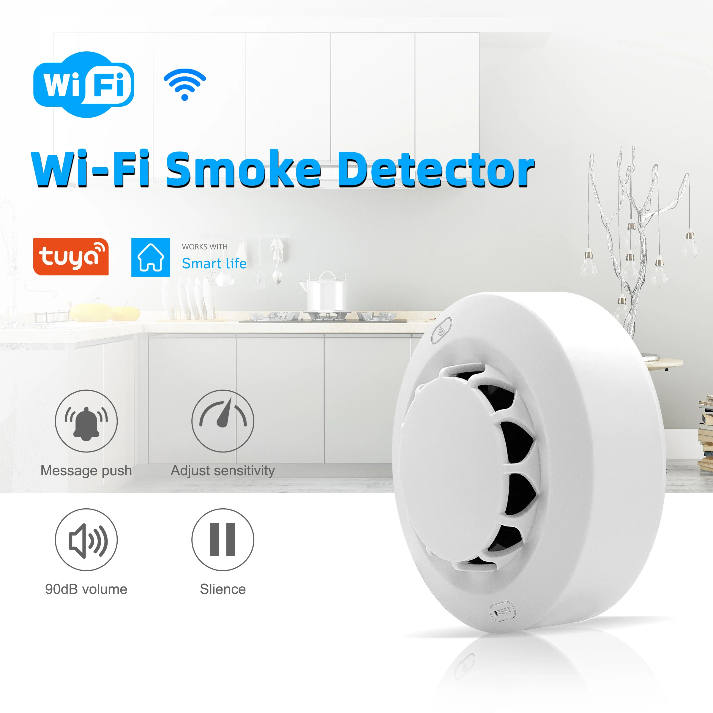 GIRIER Tuya Wifi Smart Smoke 화재 경보 감지기 센서, 스마트 라이프와 함께 작동 App No Hub 필수
