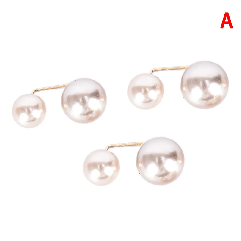 3Pcs/set Sweater Collar Needle Safety Brooch Simple Double Pearl Brooch Pins Clothing Accessories Brooches For Women - Окраска металла: A