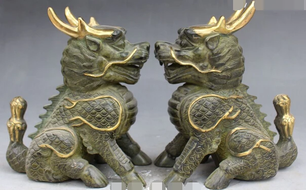 003427 8 &quotкитайская Бронзовая позолоченная статуя Kylin kirin Chi-lin Qilin unicorn (A0414) | Дом и