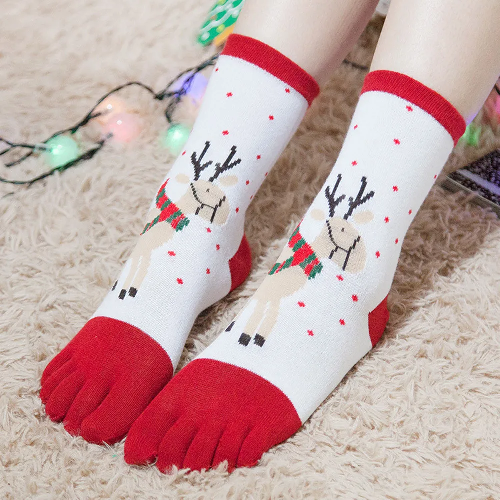 Fashion Winter Socks women Comfortable Christmas Unisec Print Multicolor Toe Socks Five Finger Sock Cotton Funny Socks Y821