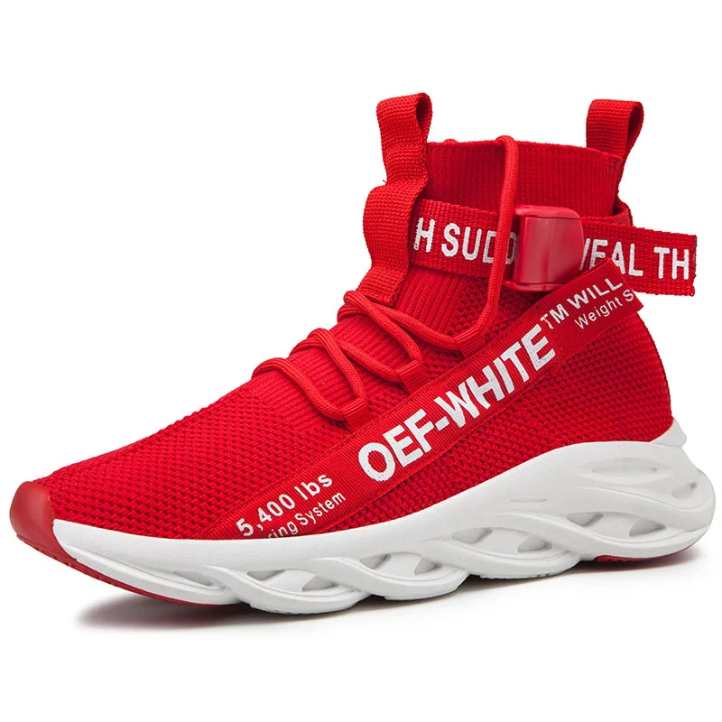 Men's Spring Autumn Fashion Leisure Casual Shoes Mesh Fabric Lightweight Hiking Walking Running Sport Sock High-top Sneakers - Цвет: Red