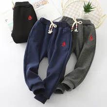 18 зимние детские теплые брюки с вышивкой в виде парусника для мужчин и женщин; двухслойные толстые брюки в Корейском стиле