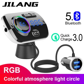 

Jilang Bluetooth FM Transmitter MP3 Player Handsfree car kit Wireless AUX Colorful atmosphere lights Dual USB QC3.0 Fast charger