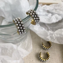 2019 New Retro pearl półokrągłe kolczyki dla kobiet popularne koreański osobowość Hoop kolczyki biżuteria ręcznie robione prezenty(China)