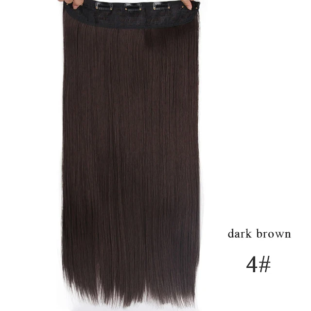 Энергичные длинные черные прямые волосы на 5 клипсах для наращивания коричневый зажим в одном куске синтетические высокотемпературные синтетические волосы - Цвет: 4