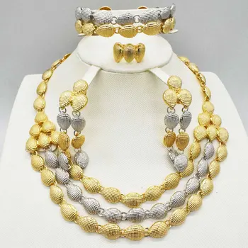 

2020 New Wholesale Gorgeous African The beads Jewelry Sets Gold Color Necklace Set Wedding Fashion Dubai Jewelry for women