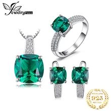 Jewelrypalace 8.7ct Изумрудное Кольцо Кулон Клипсы комплект ювелирных изделий стерлингового серебра 925 Красивые ювелирные изделия 45 см цепи коробки