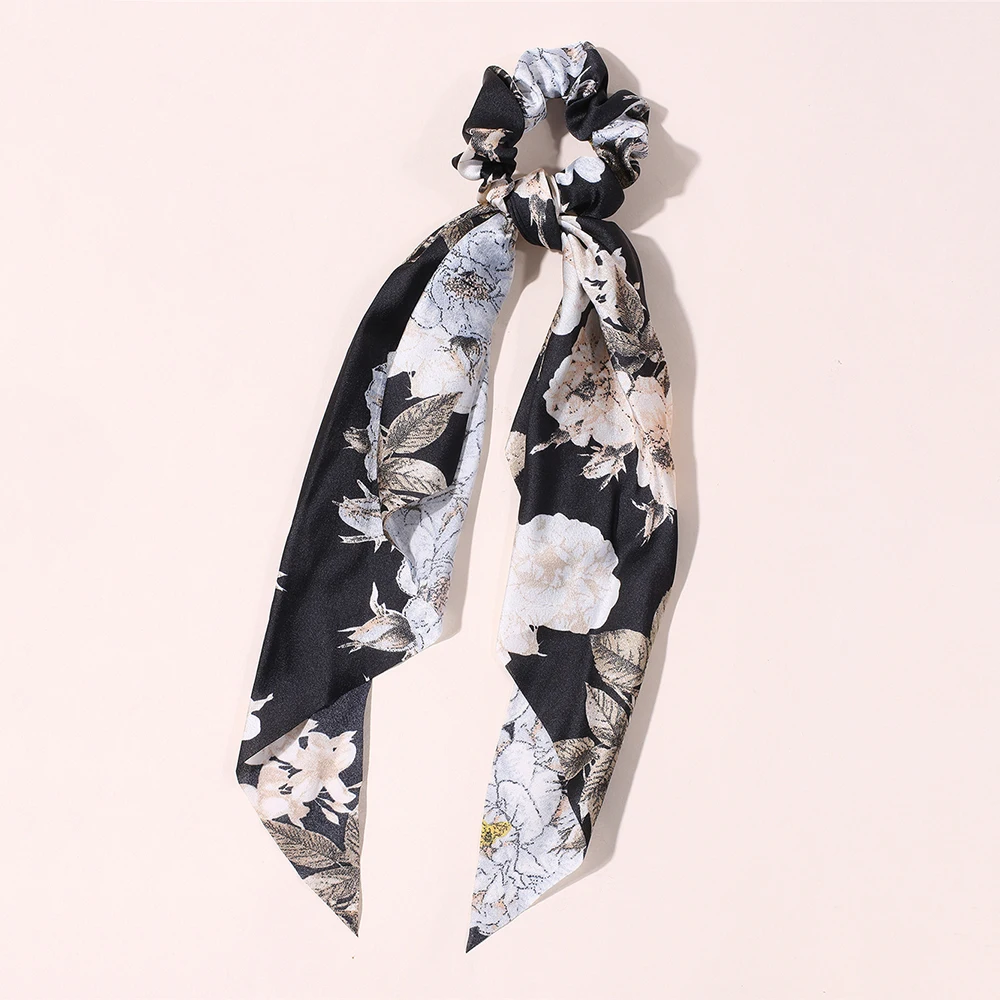 flower hair clips New Fashion Print Bow Scrunchies Hair Ribbon For Women Elastic Hair Band Girls Horsetail Hair Ties Hair Accessories small hair clips Hair Accessories