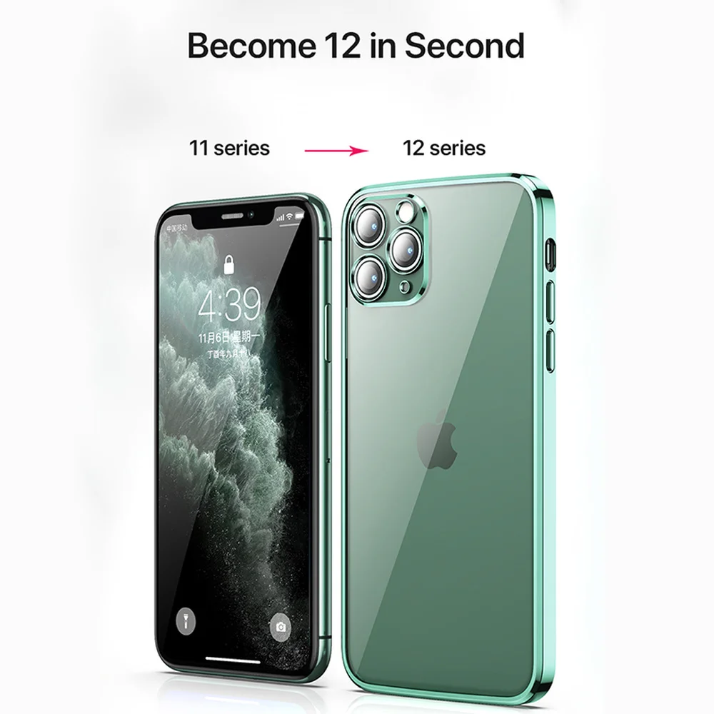 Luxury Square Frame Plating TPU Transparent Case for iPhone 12 11 Pro Max Mini iPhone X XR XS 7 8 Plus SE 2020 Soft Clear Cover