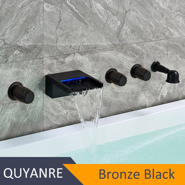 Wall Mounted Blackend LED Waterfall Bathtub Faucet Widespread Tub Sink Faucet With Handshower Bathroom Shower Faucet Tap