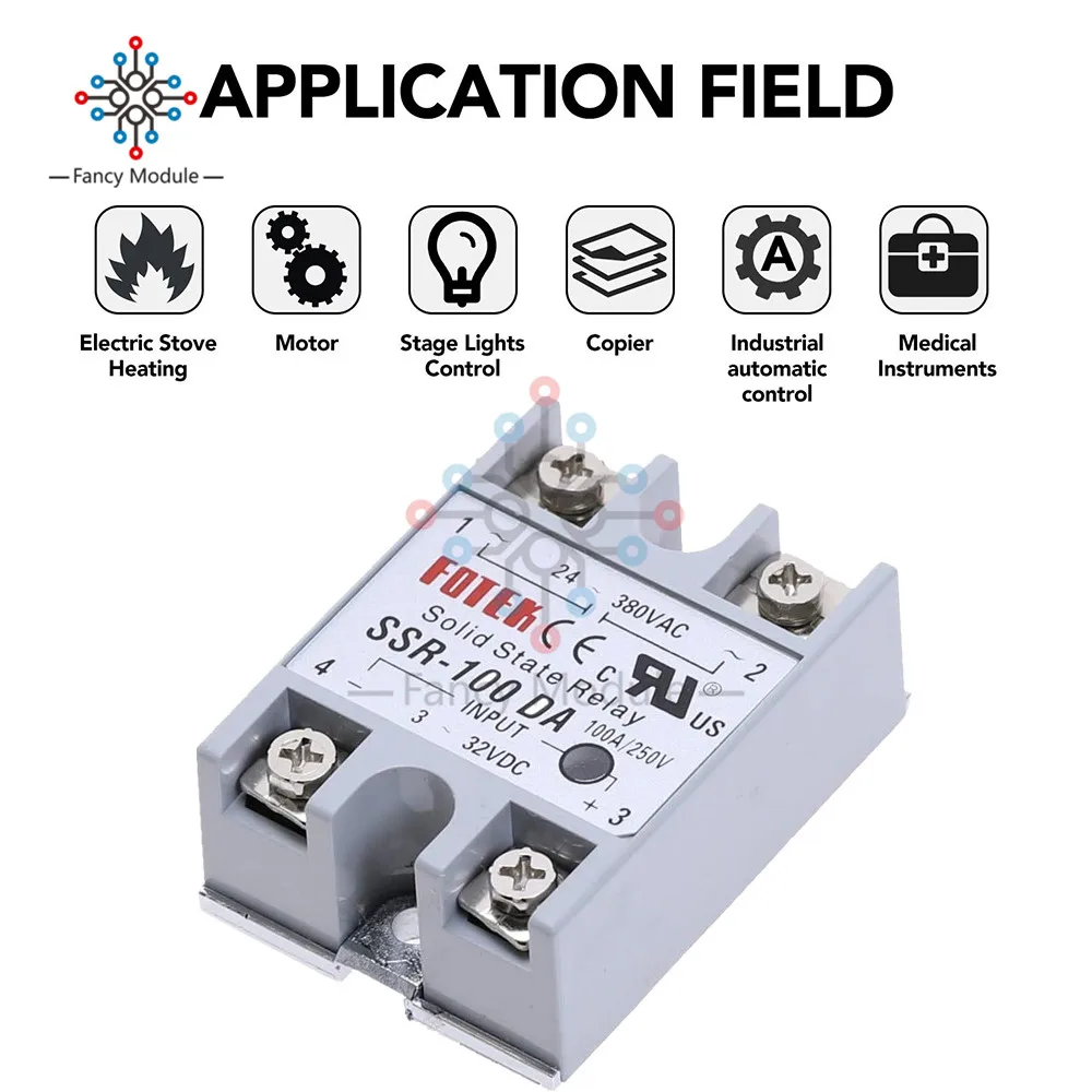 Diymore DC 3-32 В твердотельное реле SSR-10DA/25DA/40DA/50DA/60DA/75DA/100DA релейный выход 24-380 В AC теплоотвод Защитная крышка