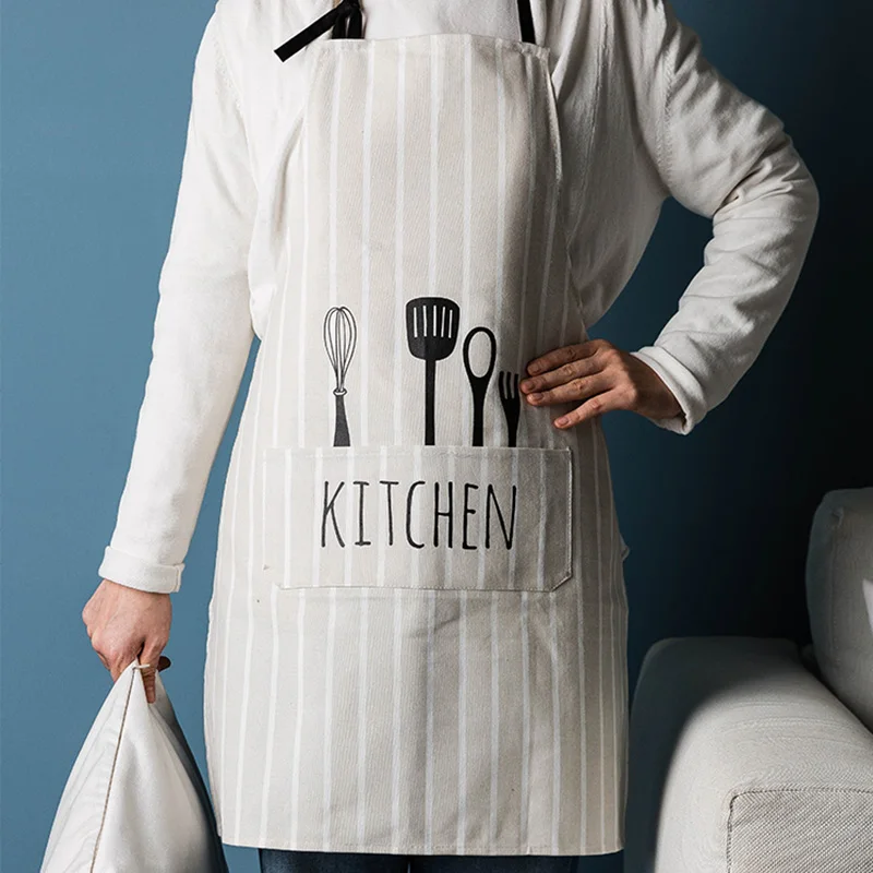 Adjustable Print Pattern Apron Chef Waiter Kitchen Cook Apron With Pockets Polyester Water Proof Kitchen Tools For Man Woman