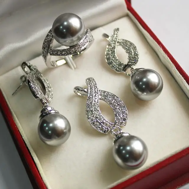 

Hot! nice new jewelry silver plated + 12mm tiger eye stone pendant, earring, , ring set