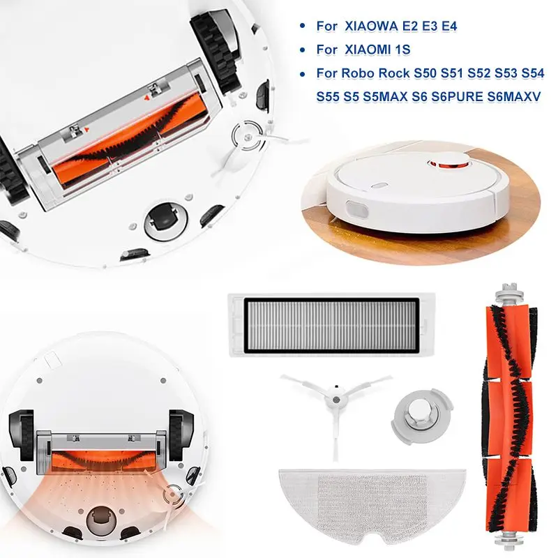 US $21.99 28PCS Main Brush Side Brush HEPA Filter Mops For Xiaomi 1S Rock S6 S5 S60 S5 S50 S55 E25 E35 Vacuum Cleaner Parts Accessories