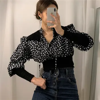 

Alien Kitty 2020 Delicate High Street Elegant Patchwork High Waist Polka Dots Casual Hot Office Lady All Match Loose Shirts