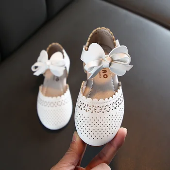 

Sandals Girls Kids Children Summer Shoes With Bow-knot Princess Cut-outs Breathable Butterfly-knot Soft Leather Sweet Cut 21-36