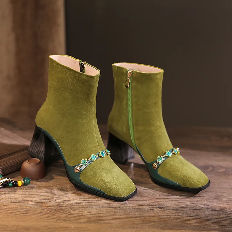 MORAZORA Big size 34-43 fashion autumn winter green color ankle boots thick high heels square toe women boots
