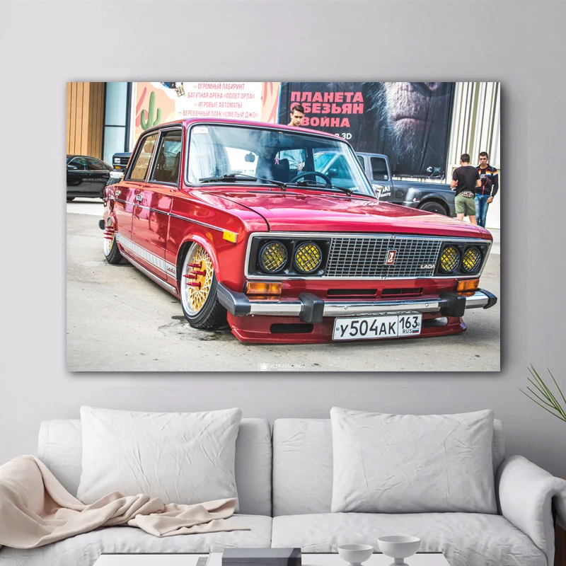 Современные картины Lada русские тюнинговые Автомобили красный классический старый автомобиль настенные картины холст плакаты и принты для декора комнаты