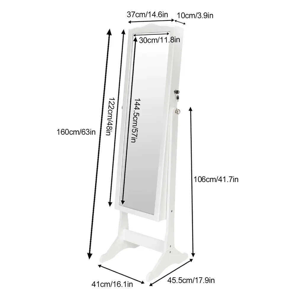 Lockable Jewelry Cabinet Organizer Storage Box Stand with Makeup mirror White Dresser Home Furniture for bedroom (3)