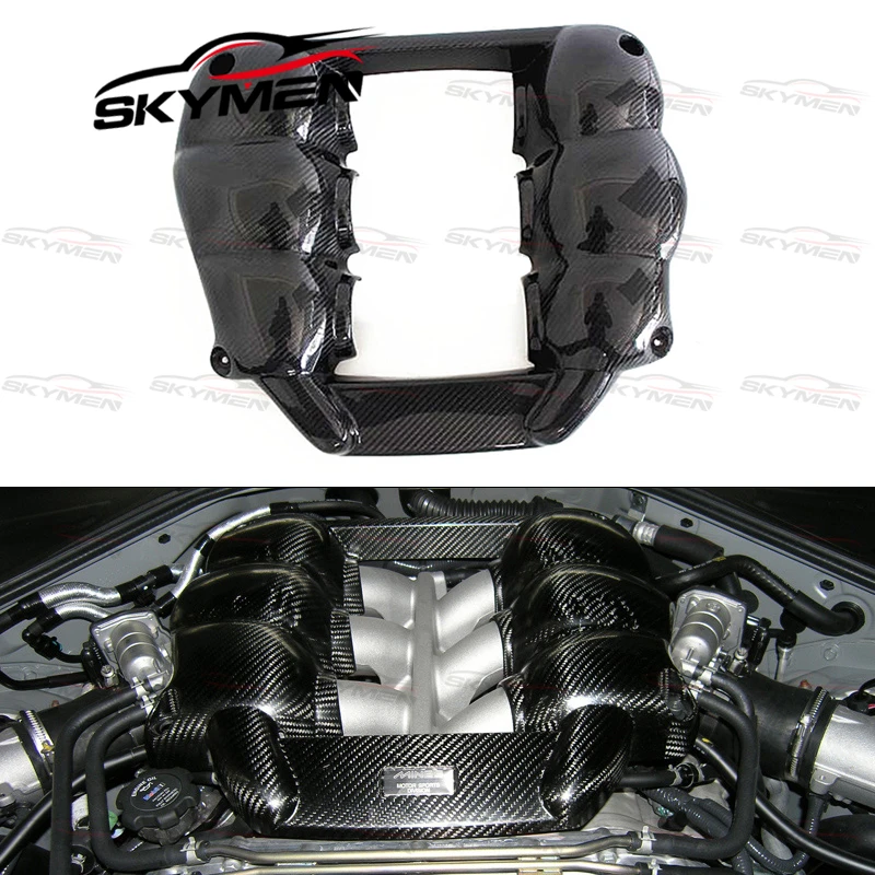 For Nissan R35 GTR MINES Carbon Fiber Car Body Engine Protect Cover Trim  Tuning Black Vehicle Parts Engine Cover in Bonnet