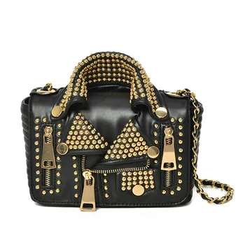 

Women's Leather bag Ameiliyar Designers Handicraft Rivet Jacket Punk Style Messenger Bags Shoulder Crossbody Bag Gold Silver
