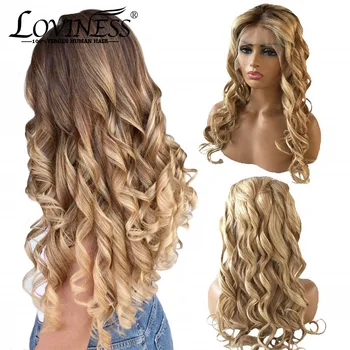 

LOVINESS Highlight 28 inch 13*6 Loose Wave Lace Front Wigs Brazilian Honey Blonde Curly Black Remy Ombre Pre-plucked Human Hair