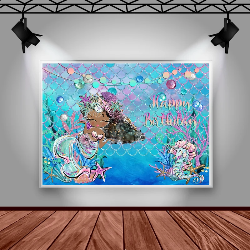 Mermaid Photography Background Sea World Sea Horse Pearl Decoration Props Baby Shower Birthday Party Photo Backdrop Banner