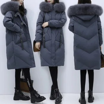 

Plus Size 5XL 6XL Women Winter Jacket Down Cotton Hooded Coat Fur Collar Parkas Thick Warm Winter Coats Long Women Jackets 1208