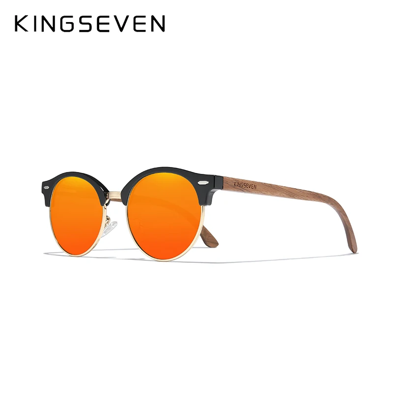 round sunglasses women KINGSEVEN Handmade High Quality Black Walnut Wood Sunglasses Men Women Polarized Mirror Sun Glasses Male UV400 Shades Oculos sunglasses for women Sunglasses