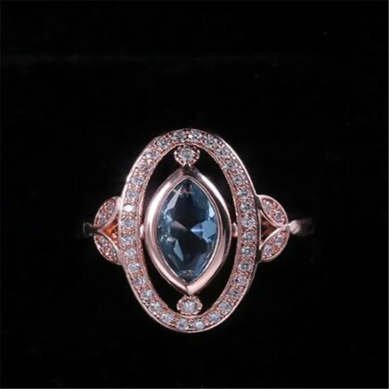 Elegant Female Rose Gold Crystal Ring Wedding Band Promise Engagement Rings for Women Fashion Lady Jewelry | Украшения и