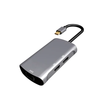 

3 in 1 USB Type C to 2 HDMI +VGA Adapter with USB Hub High Speed for Air Pro and Other Type C Laptops