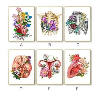

Organ Anatomy with Flower Nordic Posters and Prints Wall Art Prints Canvas Painting Wall Pictures for Medical Room Decor