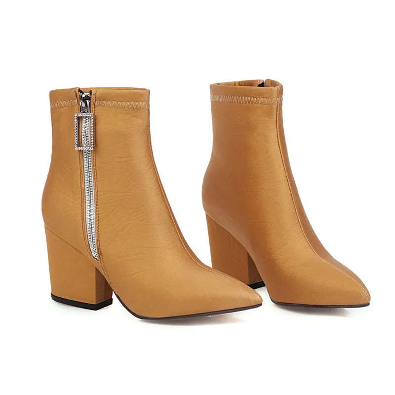 Smirnova newest big size 43 ankle boots women silk pointed toe zip fashion autumn winter boots ladies high heels shoes